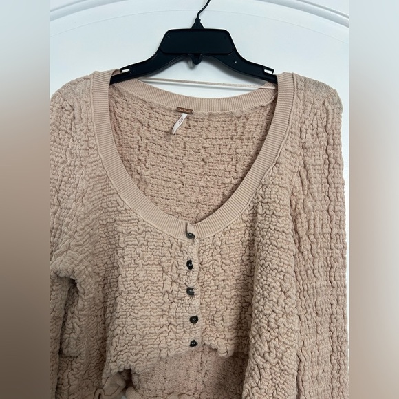 Free People Rosehip Cardi in Rose Water size large Lettuce trim Bohemian 90s - Picture 14 of 16
